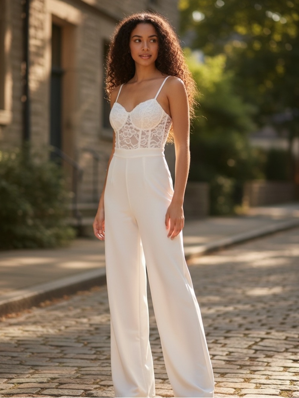 Almost Famous White Lace Bodice Wide-Leg Jumpsuit